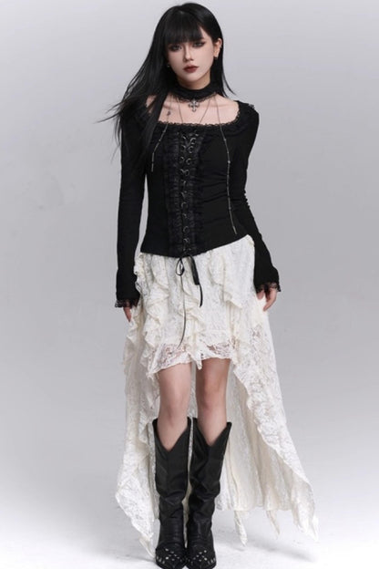Irregular Lace Hem Skirt