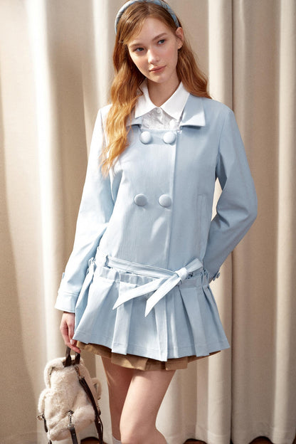 Square Neck Shirred Trench Coat Dress