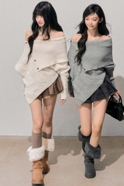 Asymmetrical French Cable Sweater