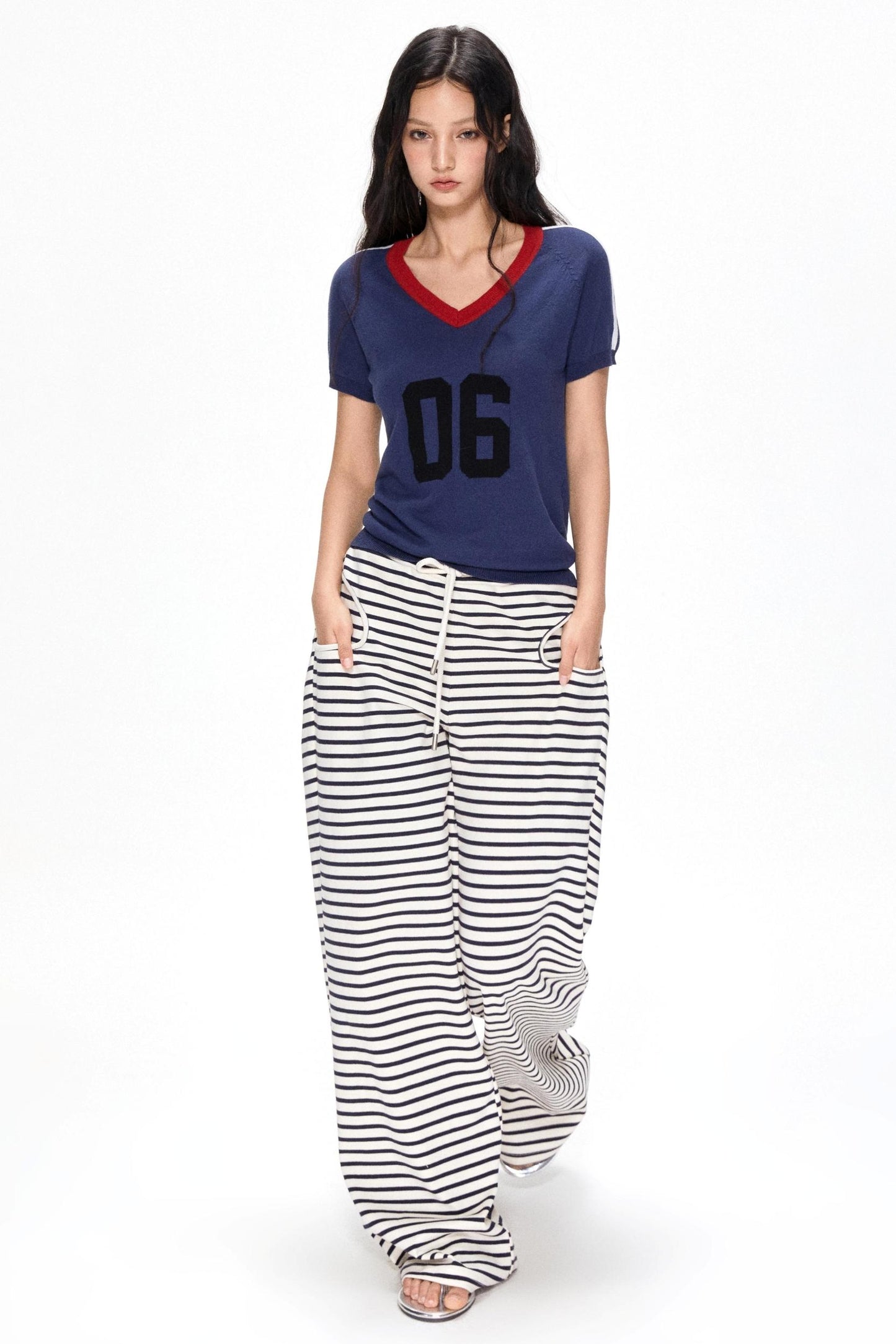 Color Block V-Neck Knit Tee