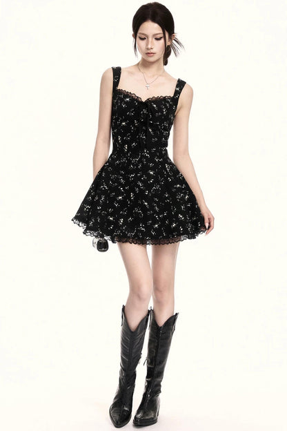 French Floral Square Neck Dress