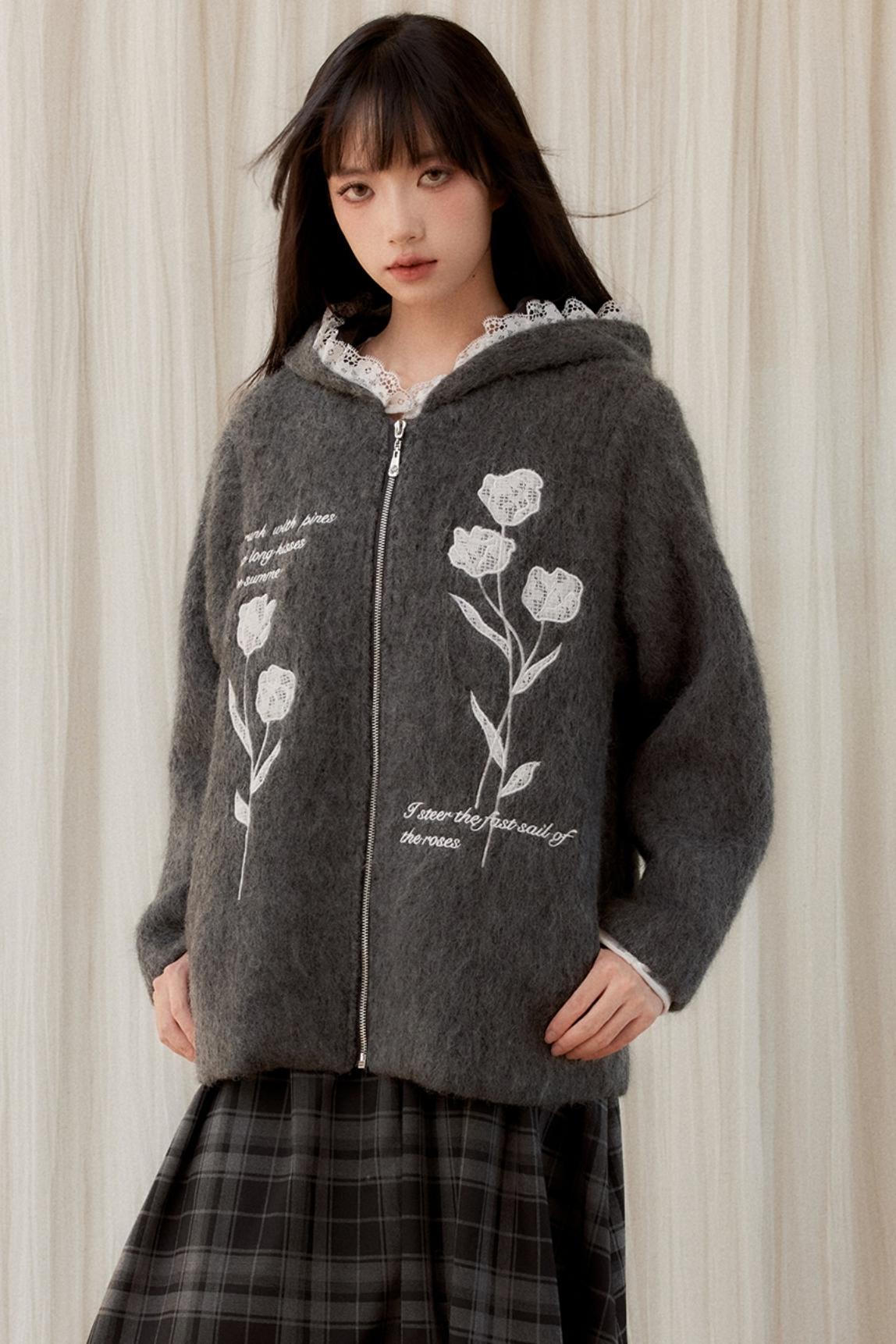 [10 31new popular new products] fragile shop winter old words embroidered hooded sweatshirt cardigan autumn and winter