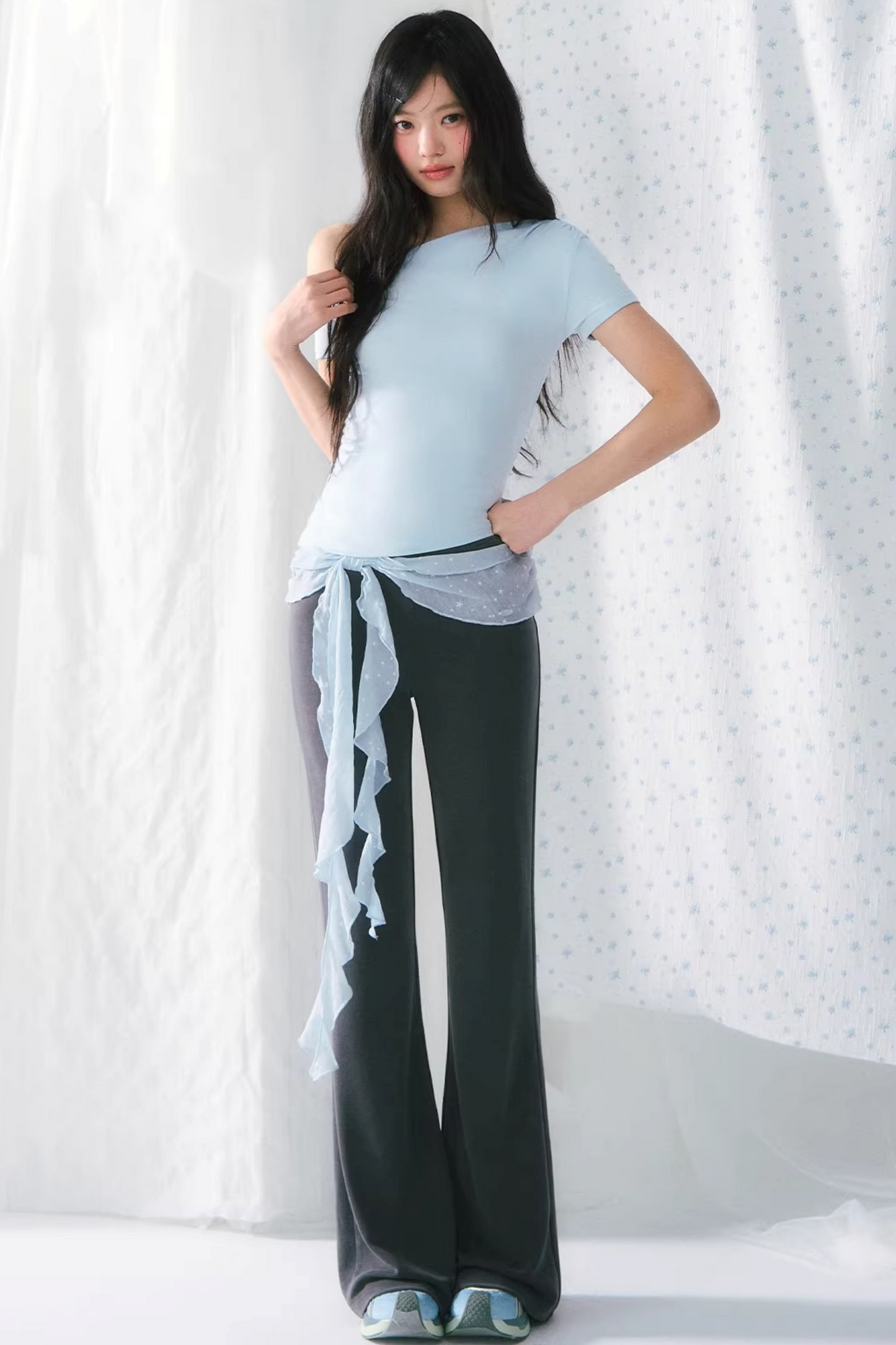 Ribbon Trim Flare Pants