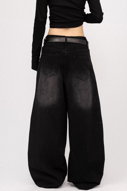 Vintage Distressed Star Embroidered Wide-Leg Cargo Pants