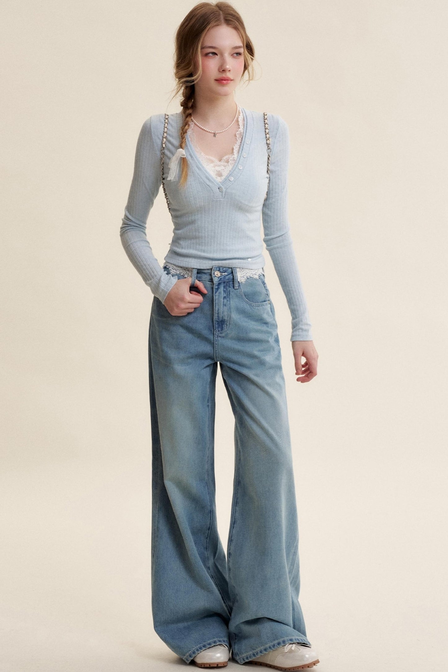 Lace Patchwork High-Rise Jeans