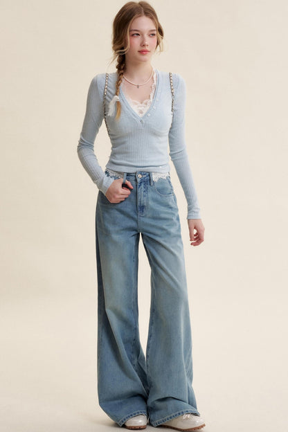 Lace Patchwork High-Rise Jeans