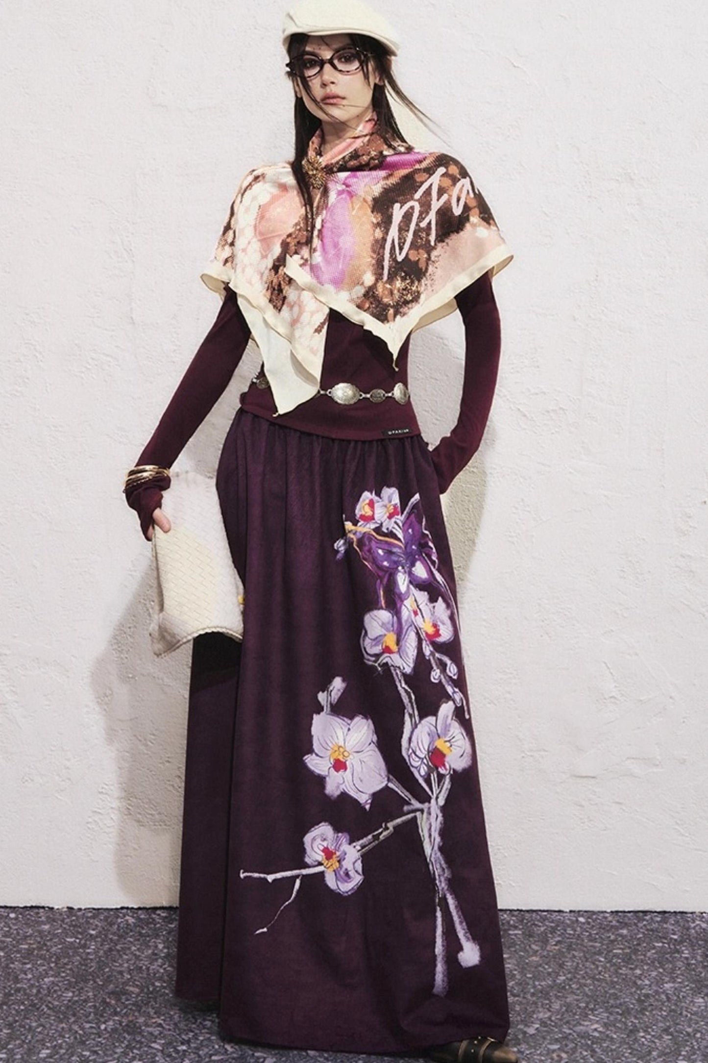 Purple Flower Print Long Skirt