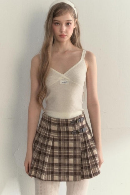 Plaid Leather Buckle Skirt
