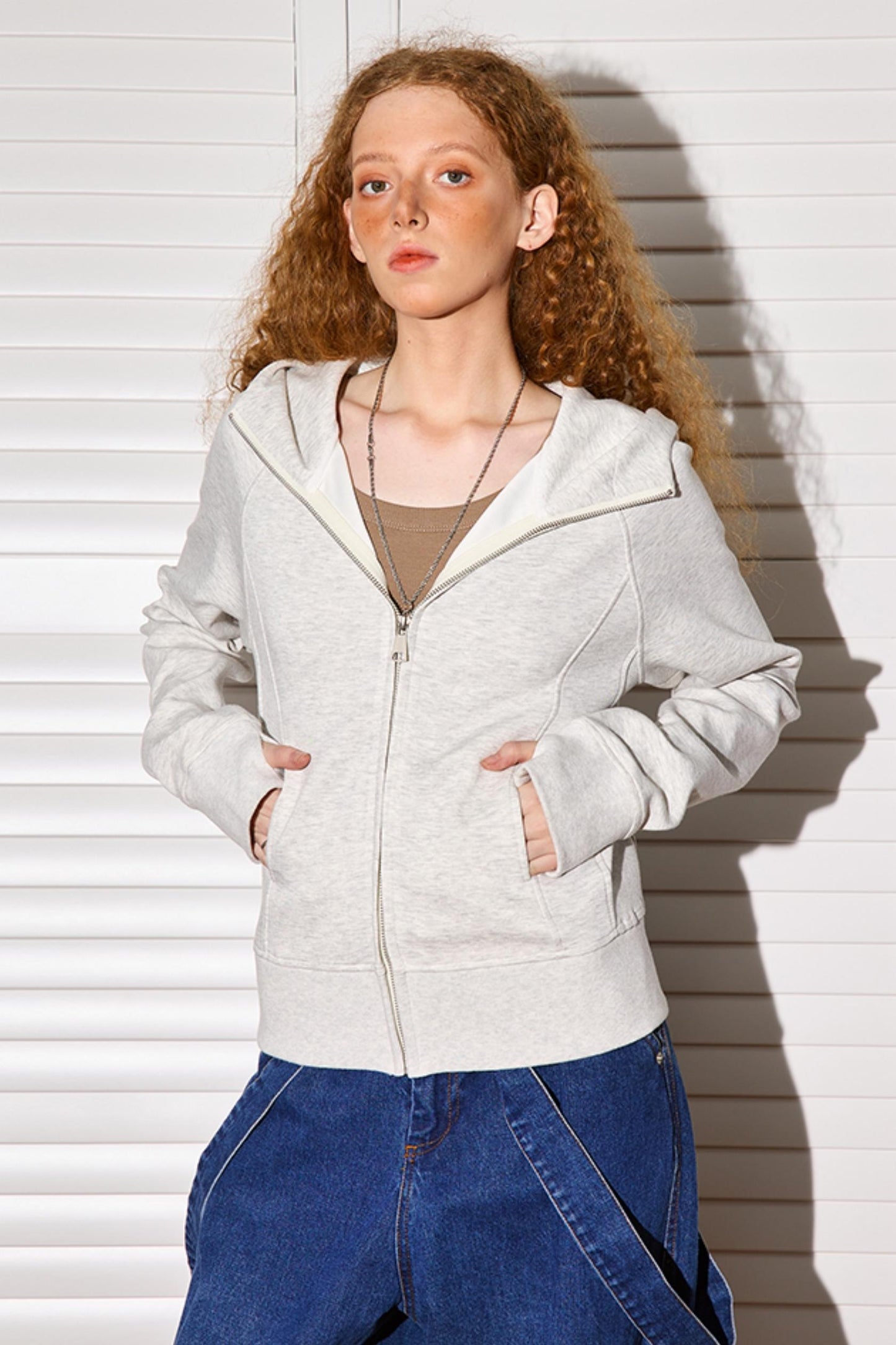 크롭 더블 지퍼 슬림 탑 