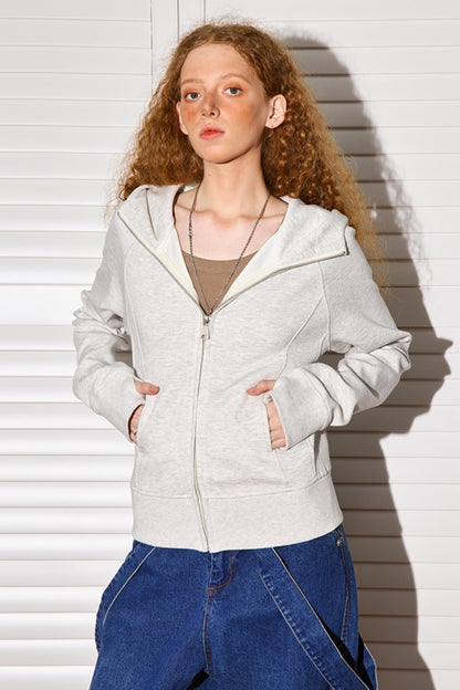 크롭 더블 지퍼 슬림 탑 