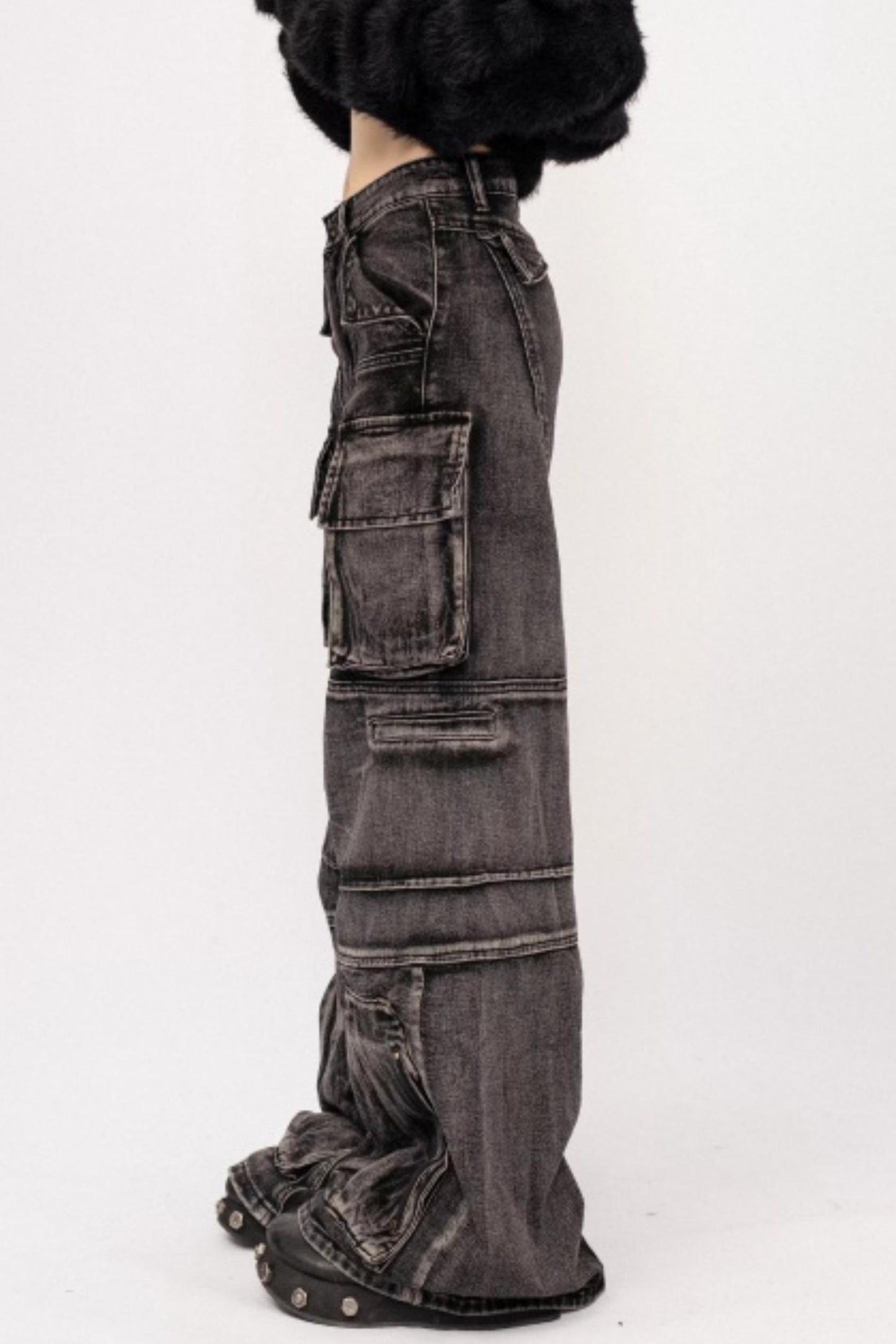 Retro Denim Wide-Leg Pants