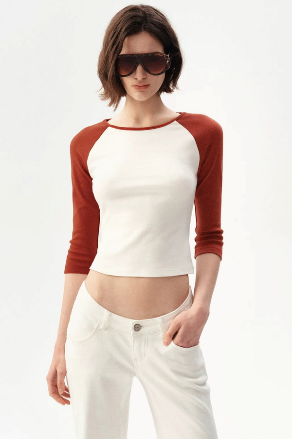 French Color-Blocked Raglan Top