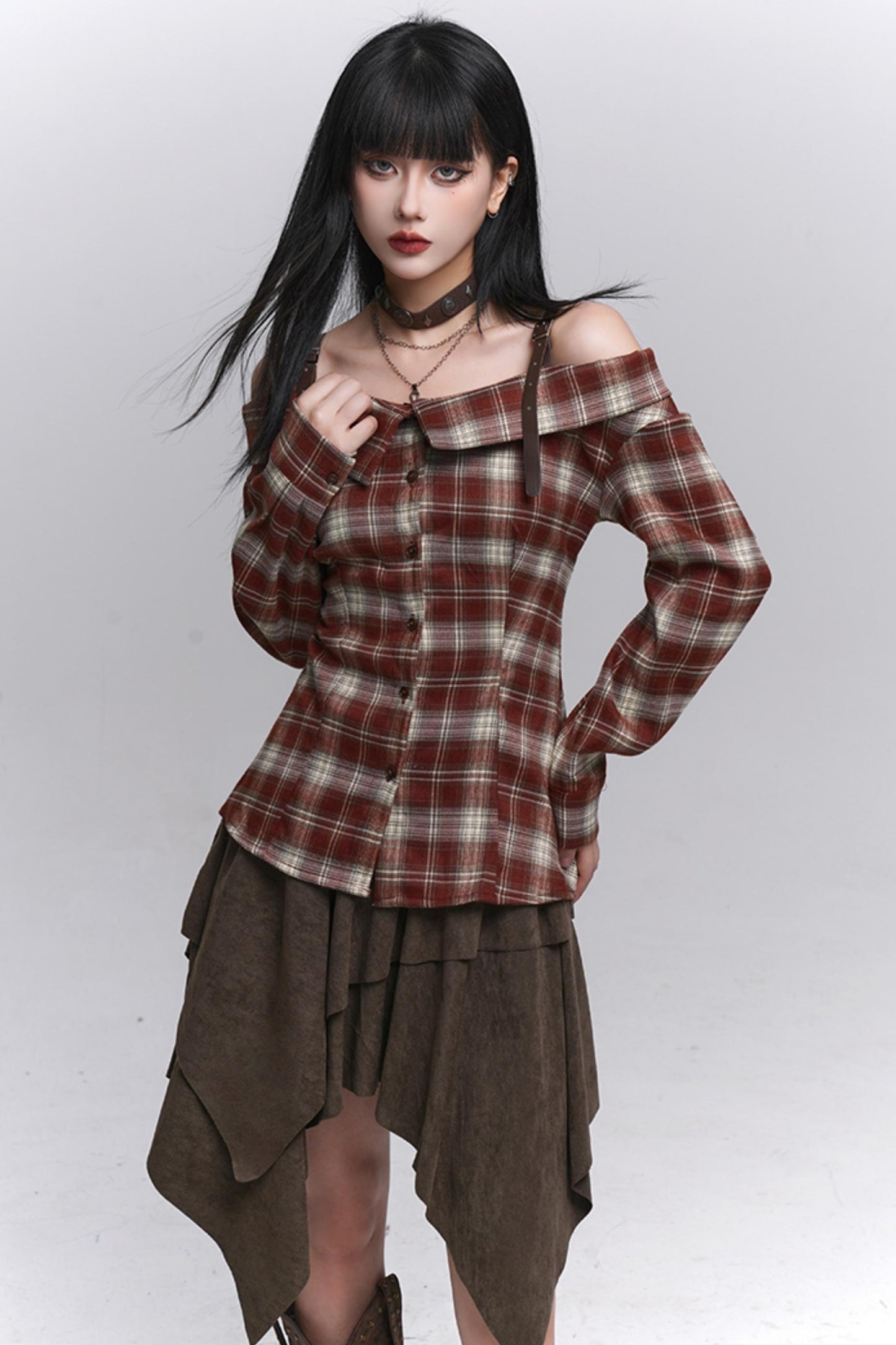 Autumn Check Off Shoulder Top