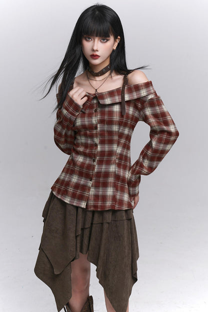 Autumn Check Off Shoulder Top