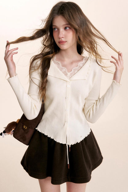 Romantic Lace Ruffled Knit Top