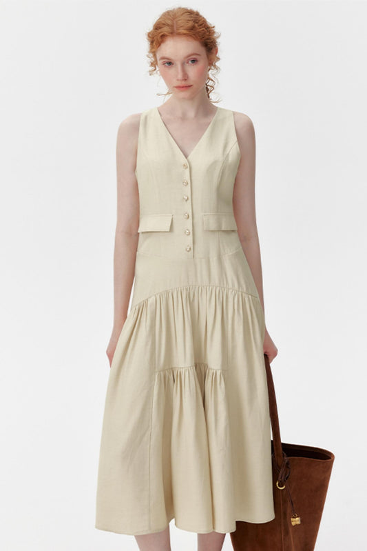 V-Neck Linen Summer Dress