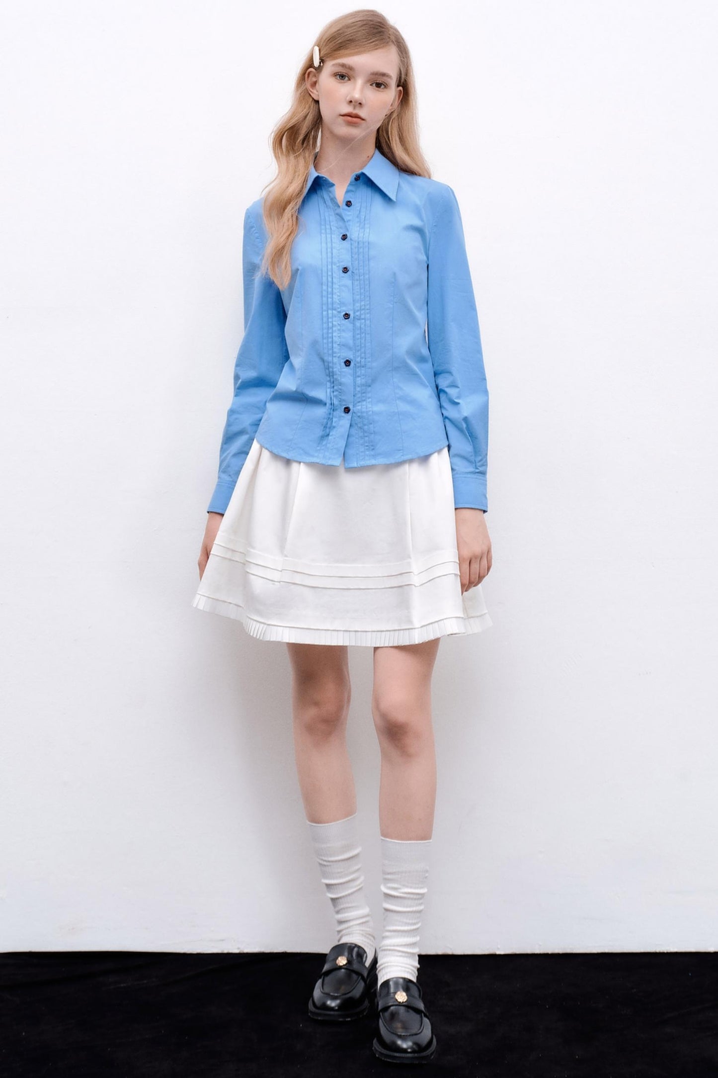 Pleated Basic Long-Sleeved Shirt