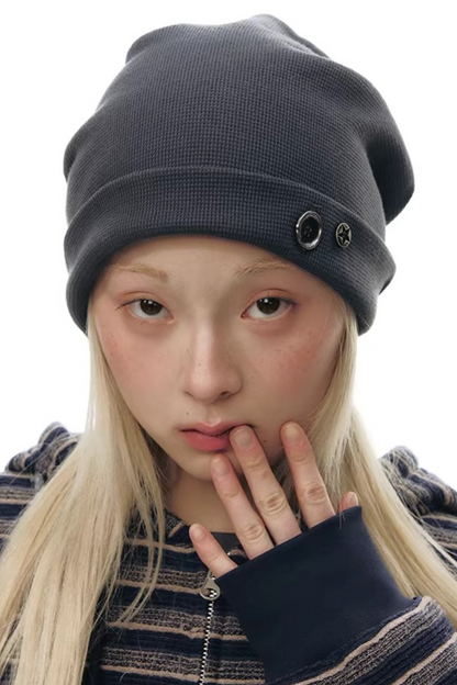 와플 니트 버튼 모자