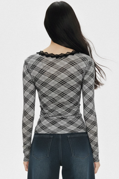 Retro Plaid Lace Top