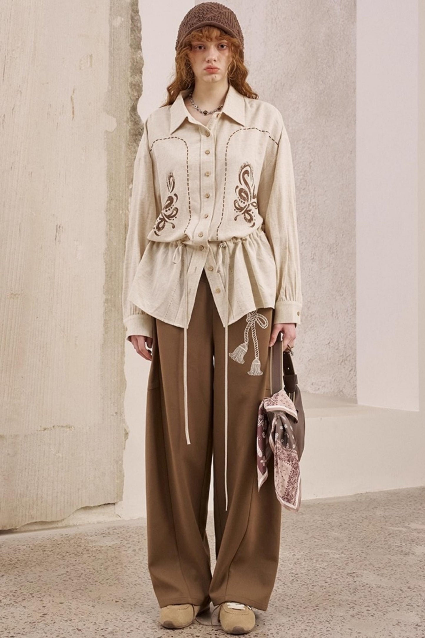 Vintage Striped Suede Embroidered Shirt