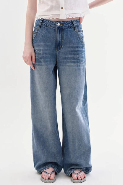 Retro Diagonal Pocket Denim Pants