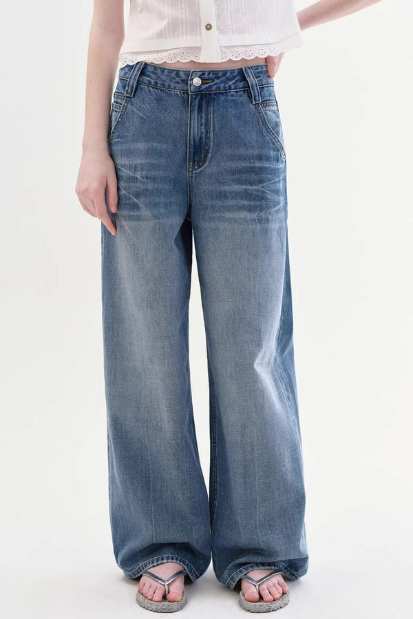 Retro Diagonal Pocket Denim Pants