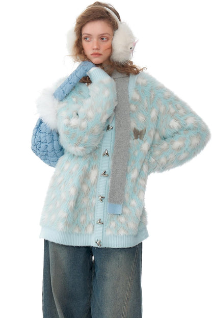 Retro Blue Leopard Print Cardigan