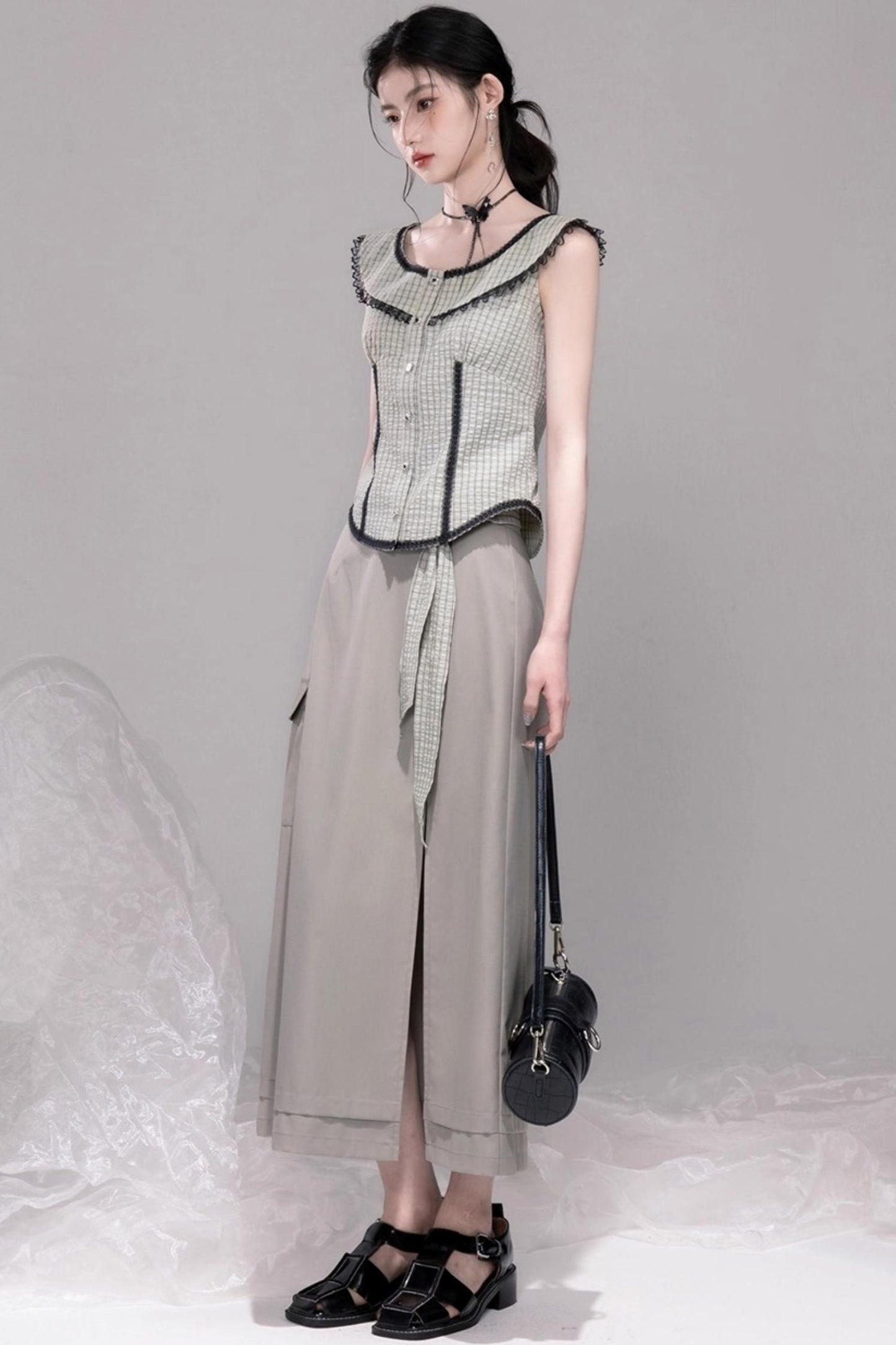 City Light Grey Slit Skirt