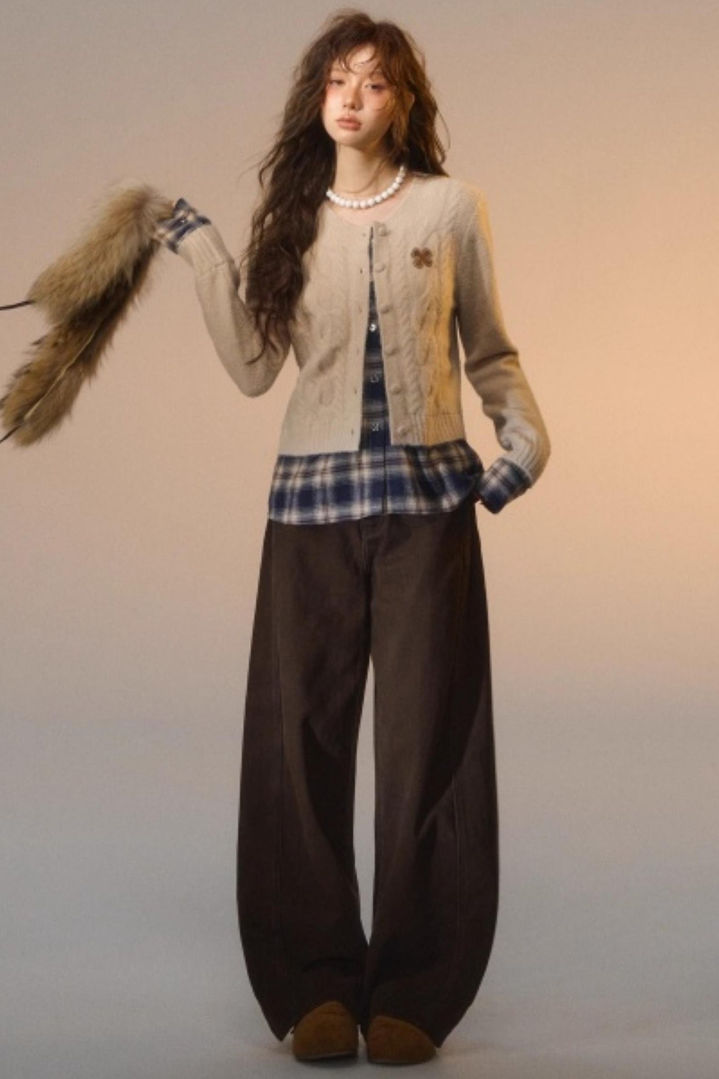 Plaid Patchwork Knit Cardigan