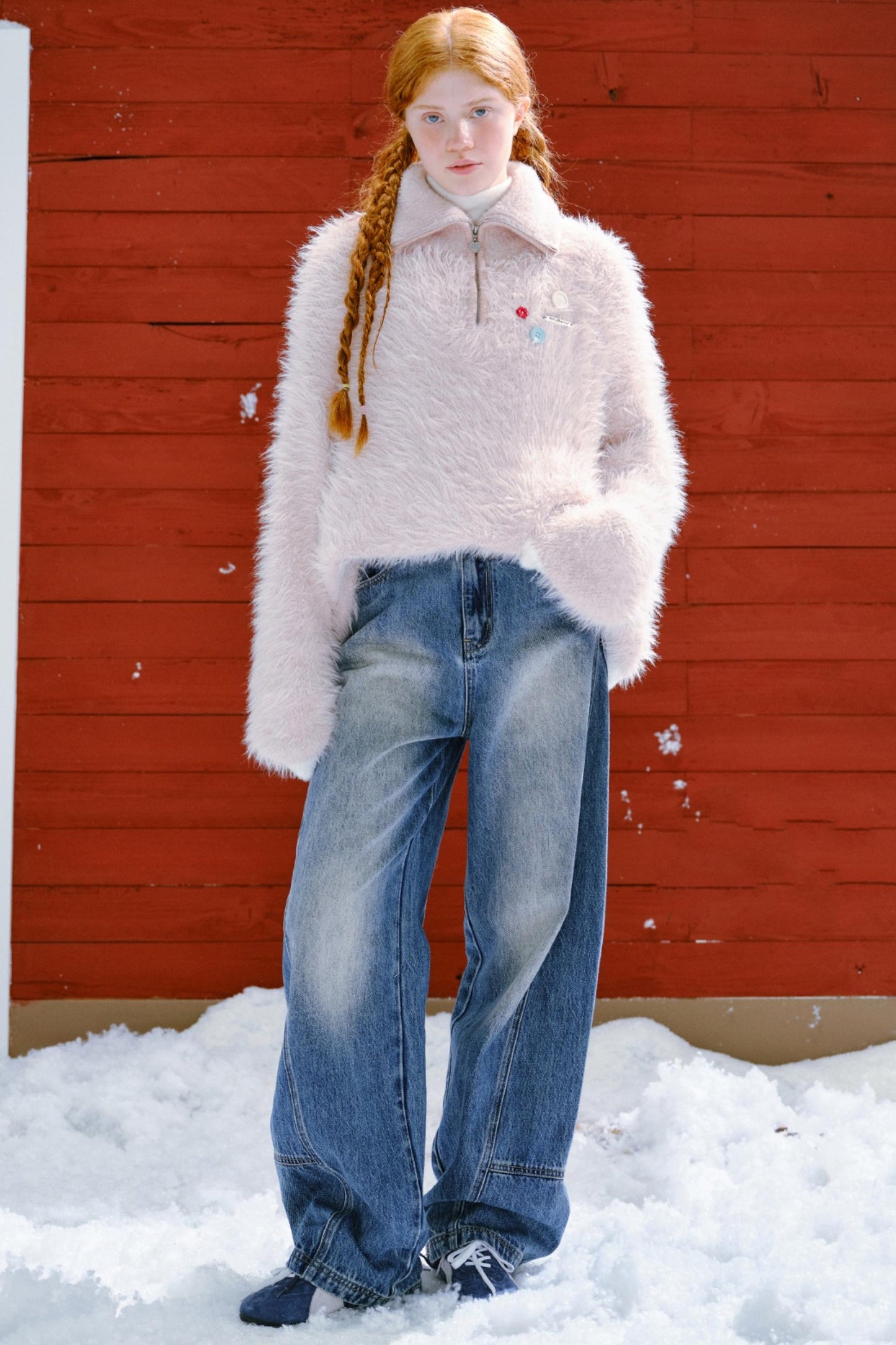 Pink White Knitted Sweater Top