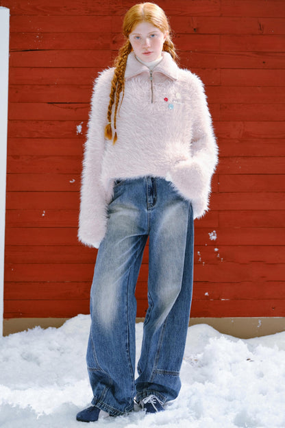 Pink White Knitted Sweater Top