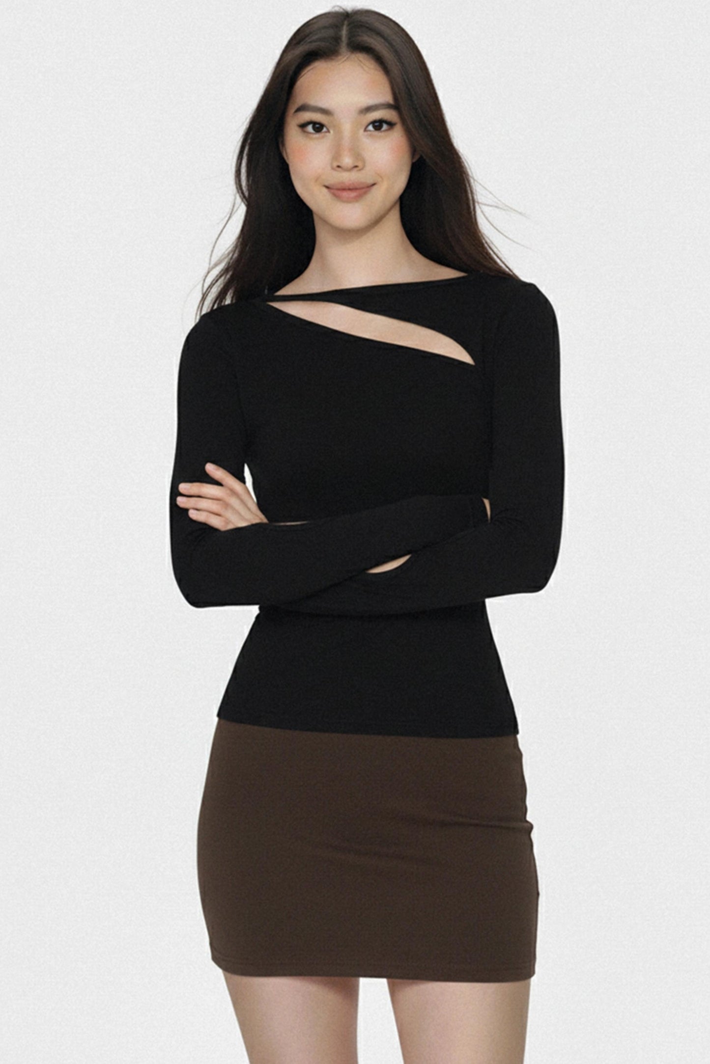 Asymmetrical Hollow Long-Sleeve Top