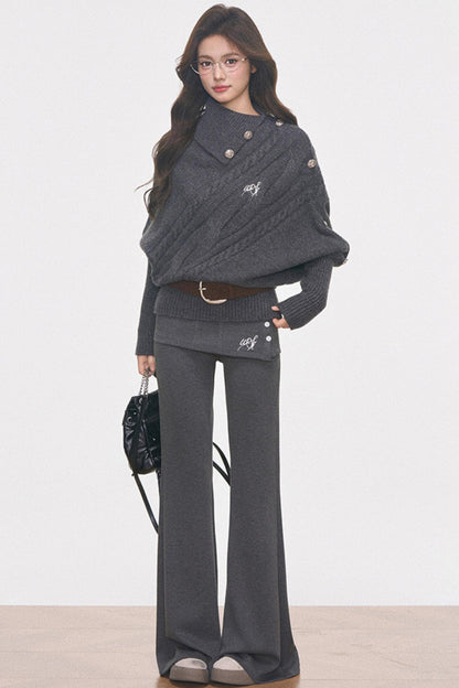 Cable Knit Waist-Cinching Sweater Set-Up