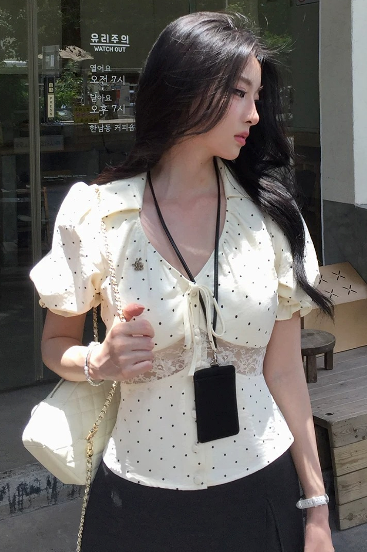 Polka Dot Lace Puff Top