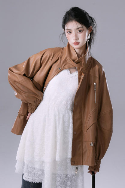 Deconstructed Dew Brown Leather Jacket