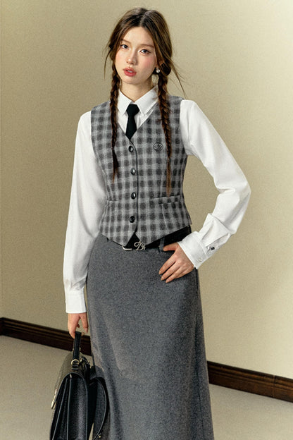 Versatile Woolen Gray Umbrella Skirt