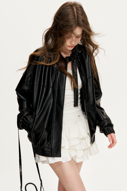 Bowknot Eco-Friendly Leather Jacket