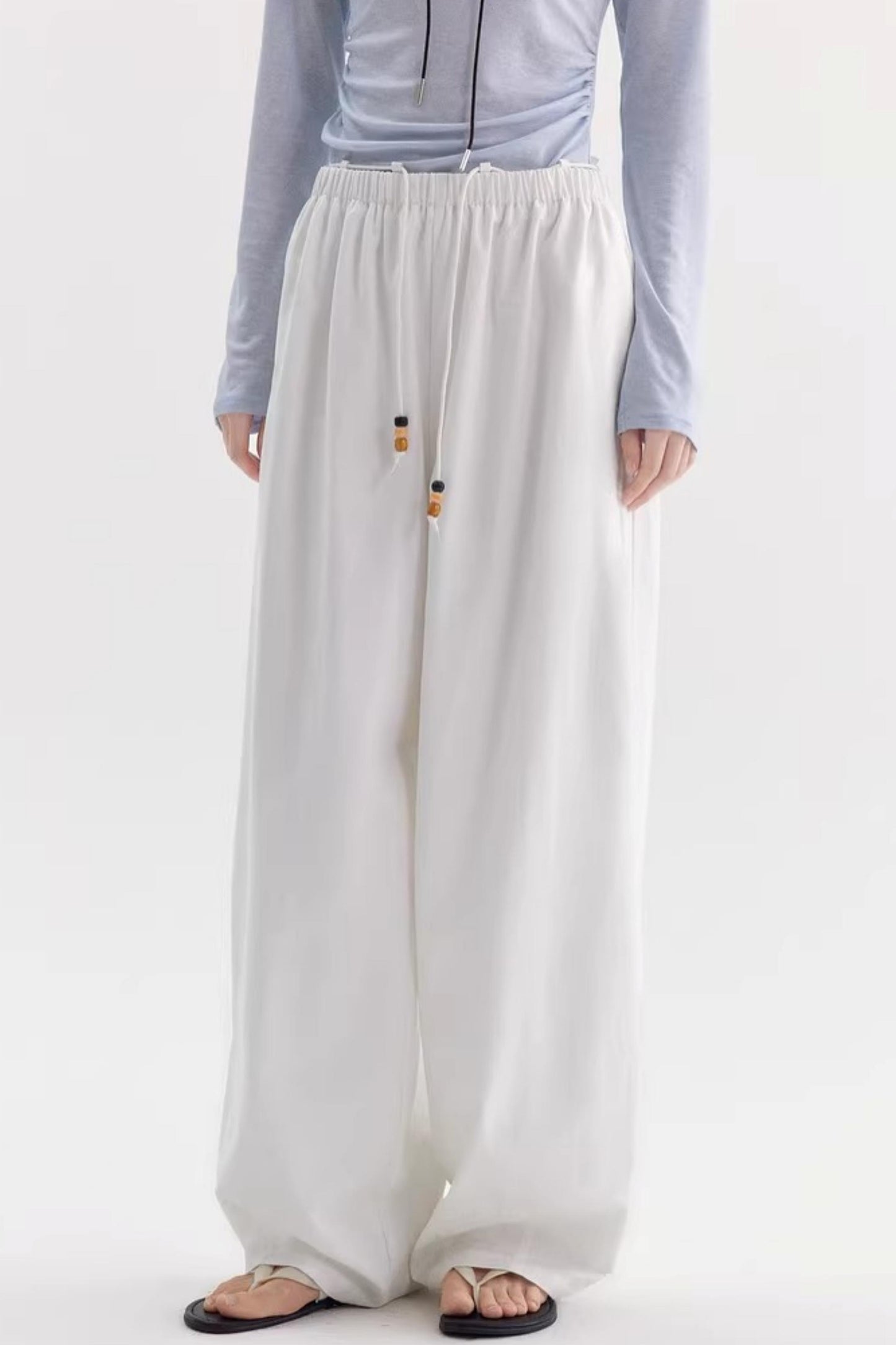 White Drapey Wide-Leg Pants