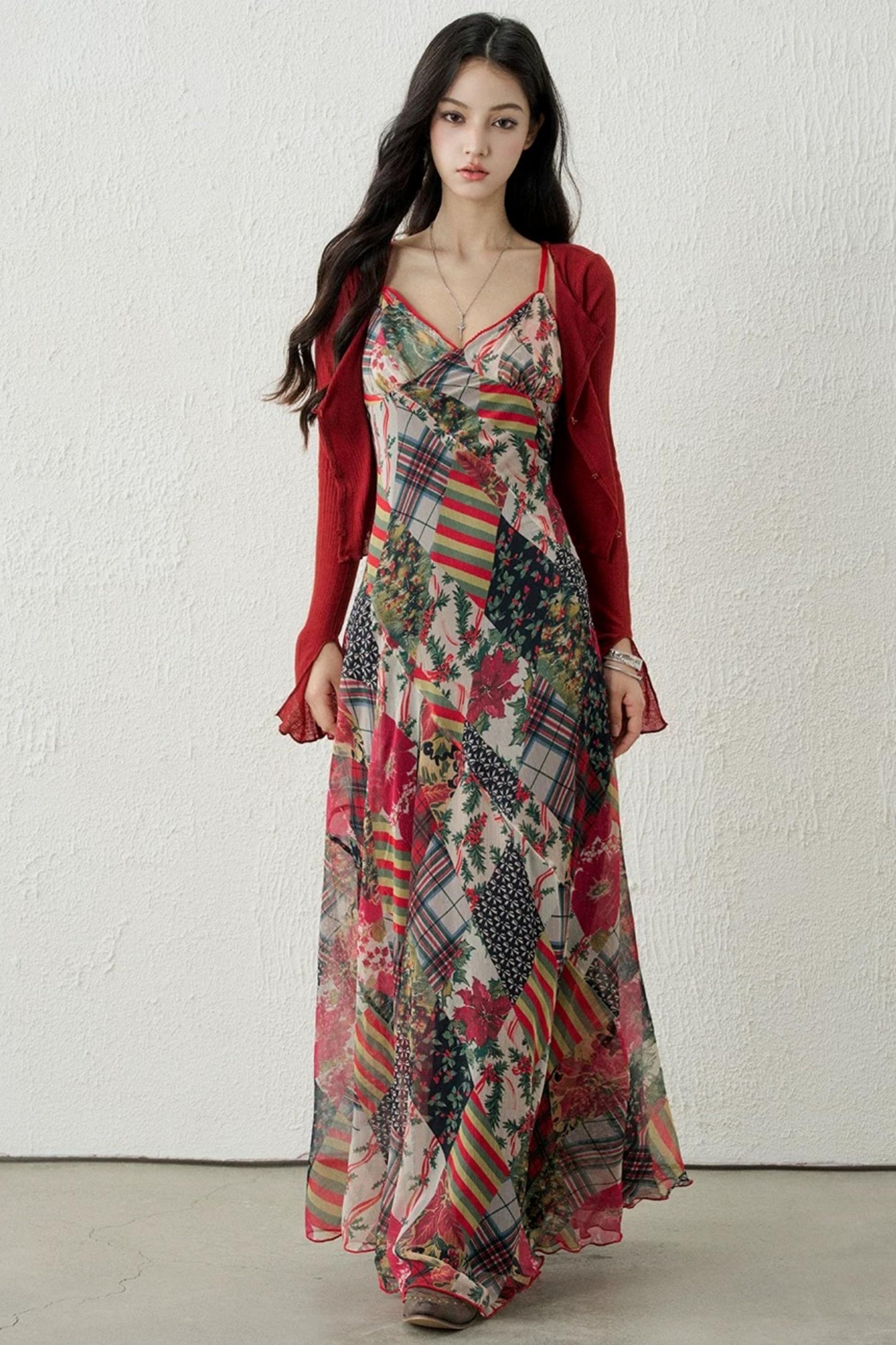 Plaid Backless Suspender Dress Set-Up