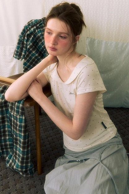 Summer Polka Dot Doll Neck Tee