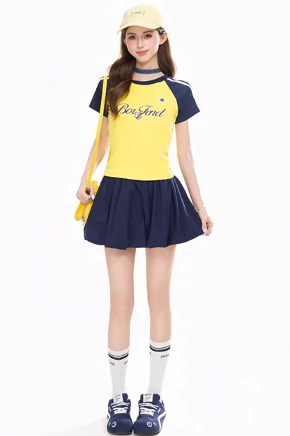 레트로 컬러 블로킹 레터 탑