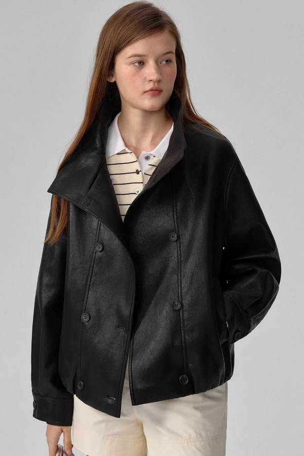 Black Matte Leather Biker Jacket