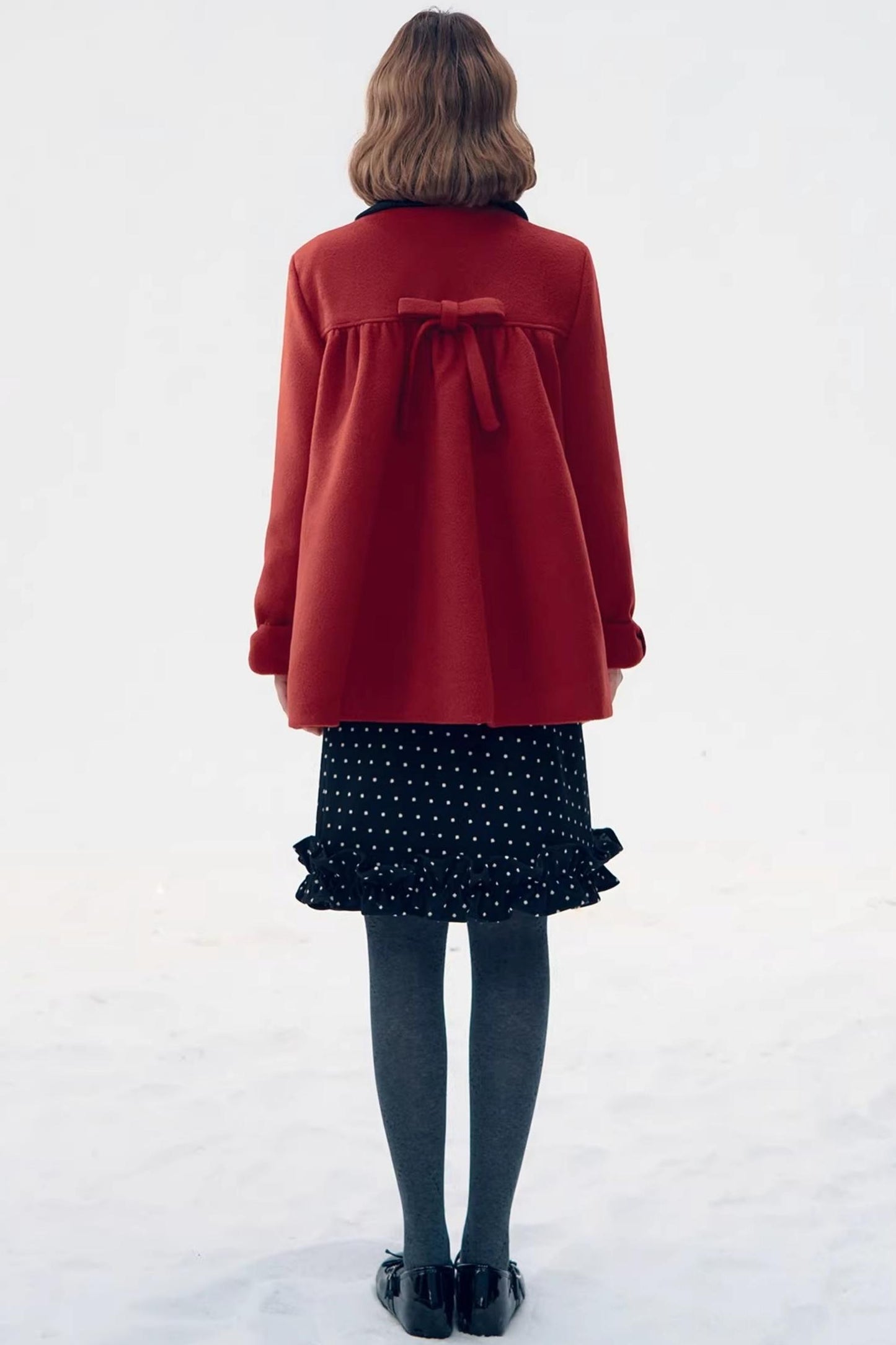 Red Woolen Doll Collar Coat