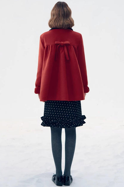 Red Woolen Doll Collar Coat