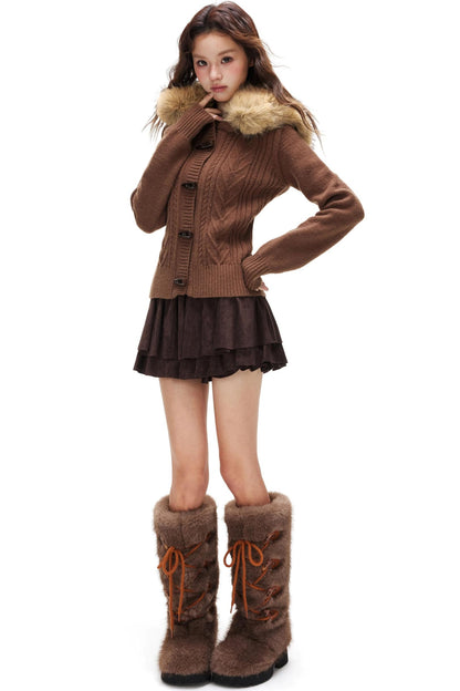 Suede Ruffled A-Line Skirt