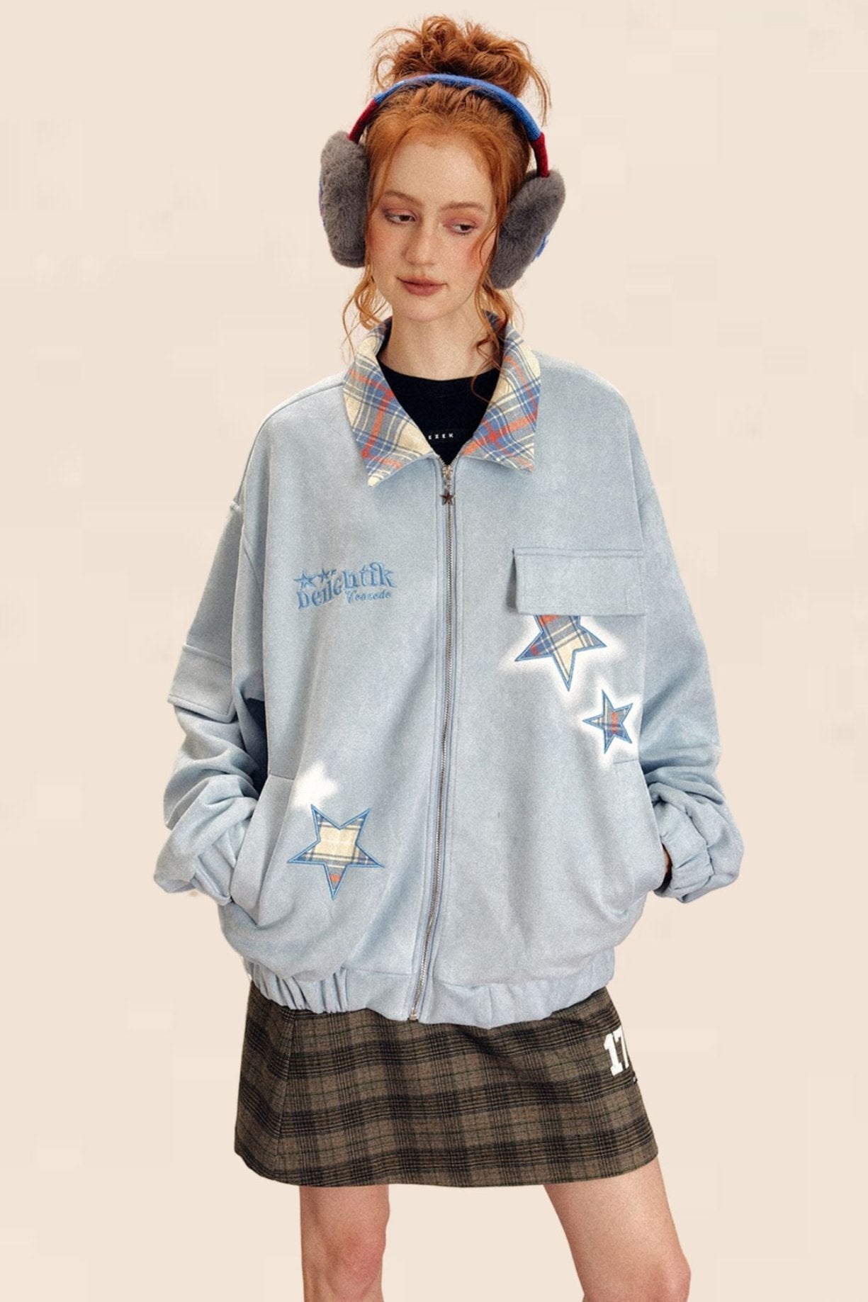 Retro Star Embroidery Suede Cardigan