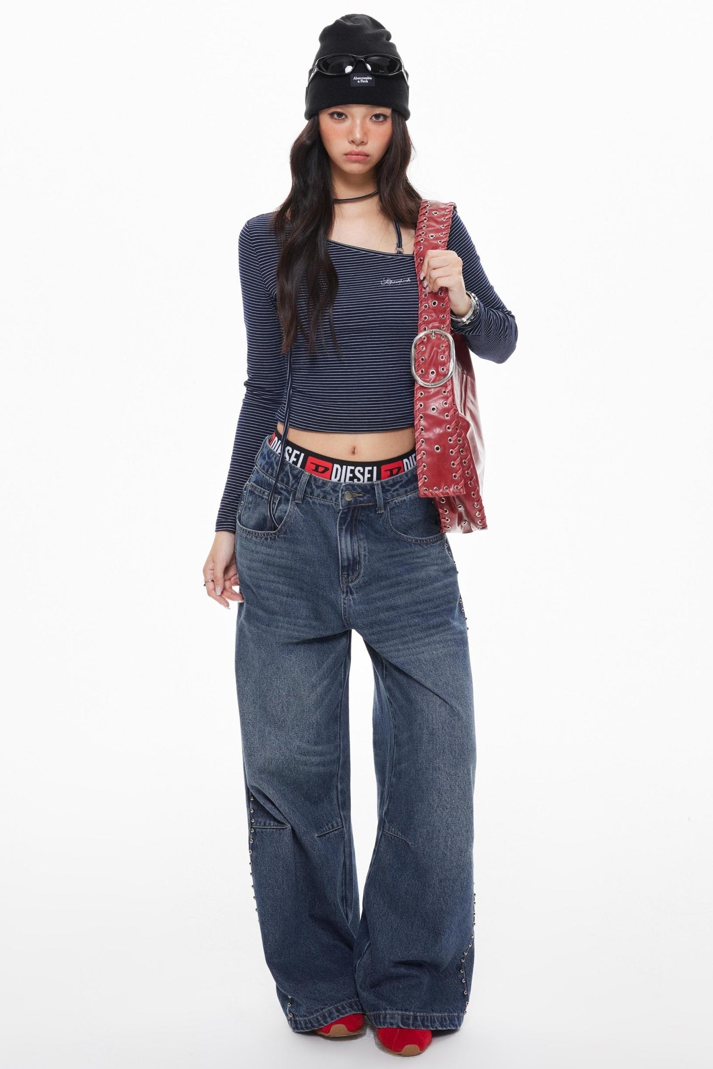 Vintage Blue Beaded Wide-Leg Jeans