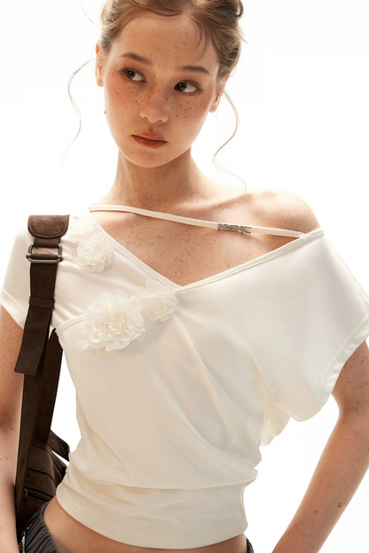 Asymmetrical Floral Off-Shoulder Top