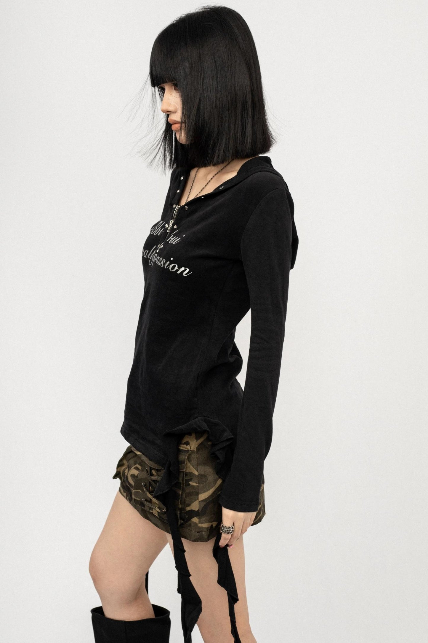 Spice Girl Black Long Sleeve Hooded Top