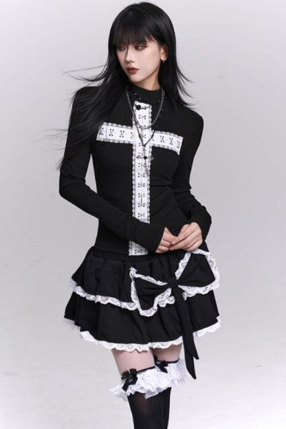 Gothic Cross Design Collar Top